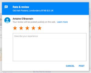 Screenshot of 5 star Google review